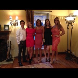 Red body on cut out dress